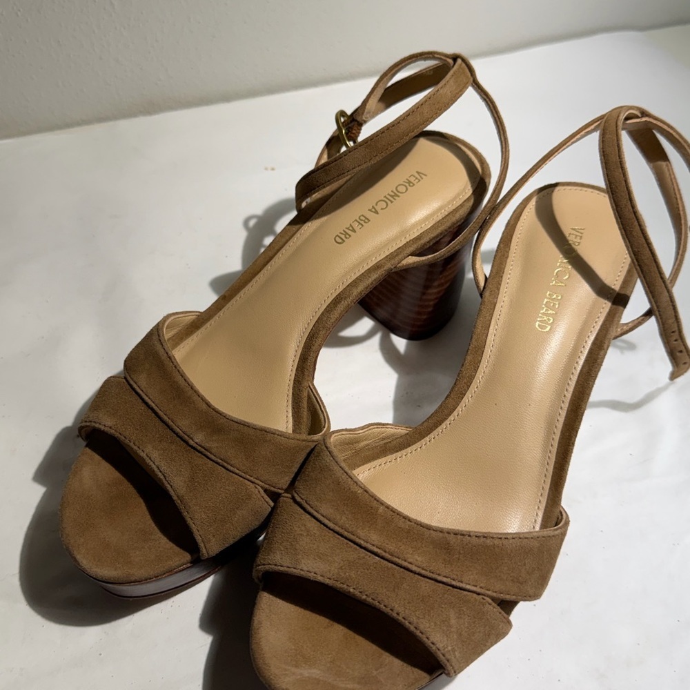 Veronica Beard Tan Suede Women's Drina Platform Sandals heels - Picture 2 of 6